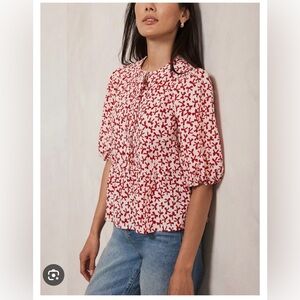 Mint Velvet Bow Print Peplum Style Blouse